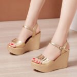 Ultra high heel wedge sandals women's summer wear 2025.