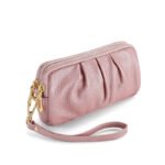 New leather clutch bag feminine large-capacity handbag double-layer zipper top layer cowhide versatile women's wallet - Pink