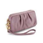 New leather clutch bag feminine large-capacity handbag double-layer zipper top layer cowhide versatile women's wallet - Smoothie powder
