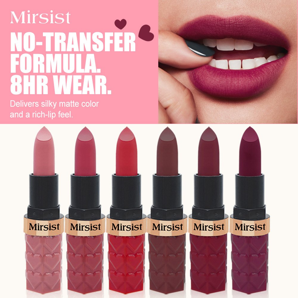 主图-3 Pack of six Mirsist matte lipsticks are not easy to fade, matte and do not change color, and the long-lasting lipstick set - Image 10