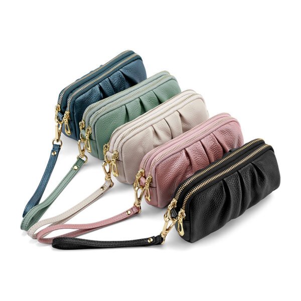 New leather clutch bag feminine large-capacity handbag double-layer zipper top layer cowhide versatile women's wallet - Image 2