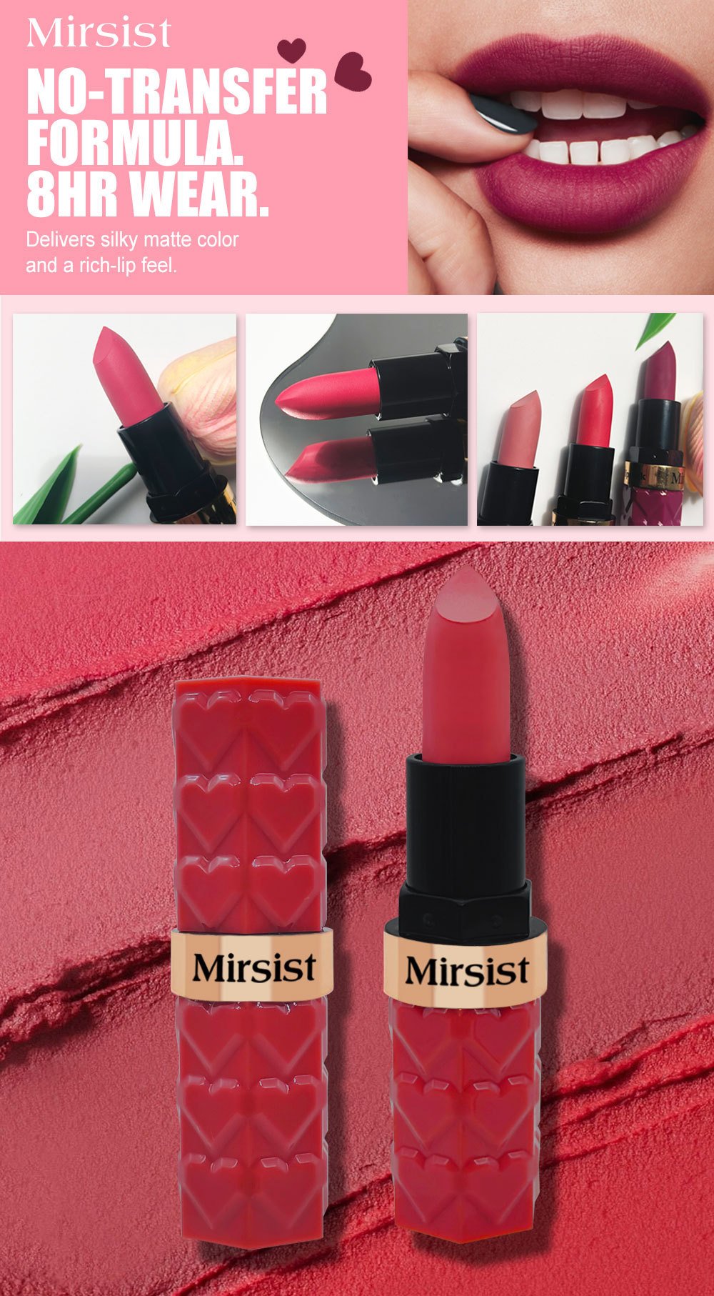 详情-2 Pack of six Mirsist matte lipsticks are not easy to fade, matte and do not change color, and the long-lasting lipstick set - Image 7