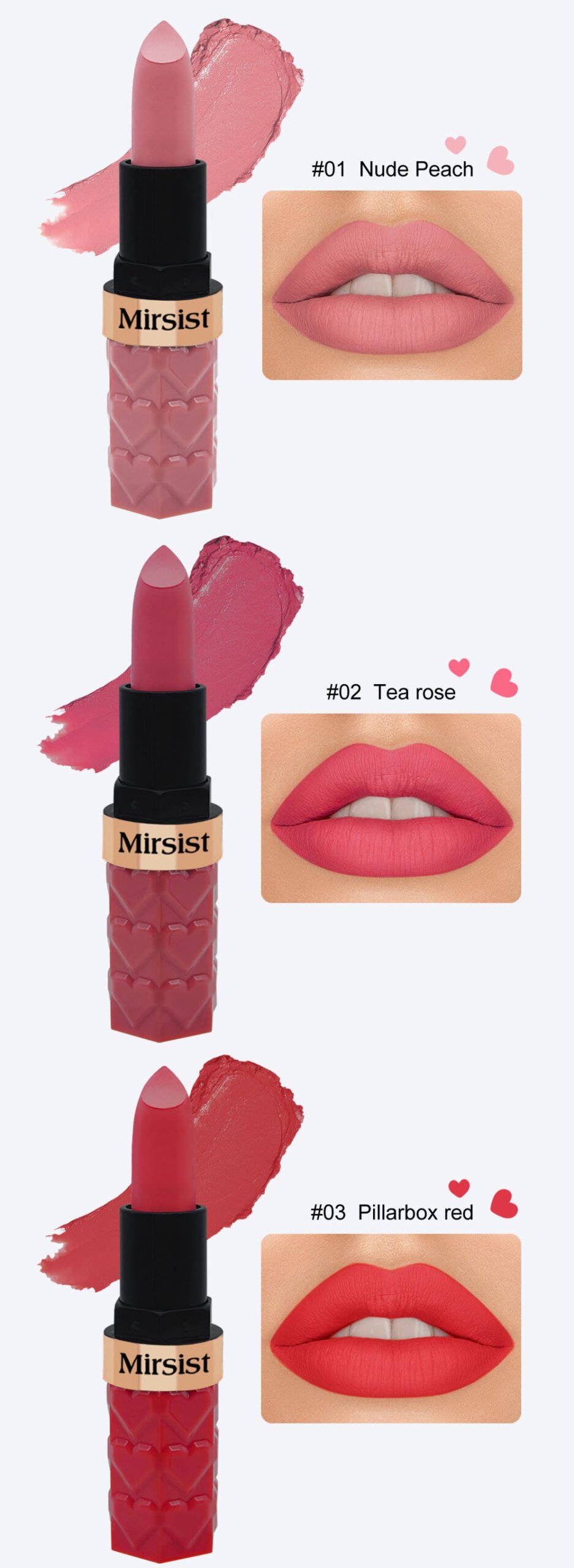 详情-4 Pack of six Mirsist matte lipsticks are not easy to fade, matte and do not change color, and the long-lasting lipstick set - Image 5