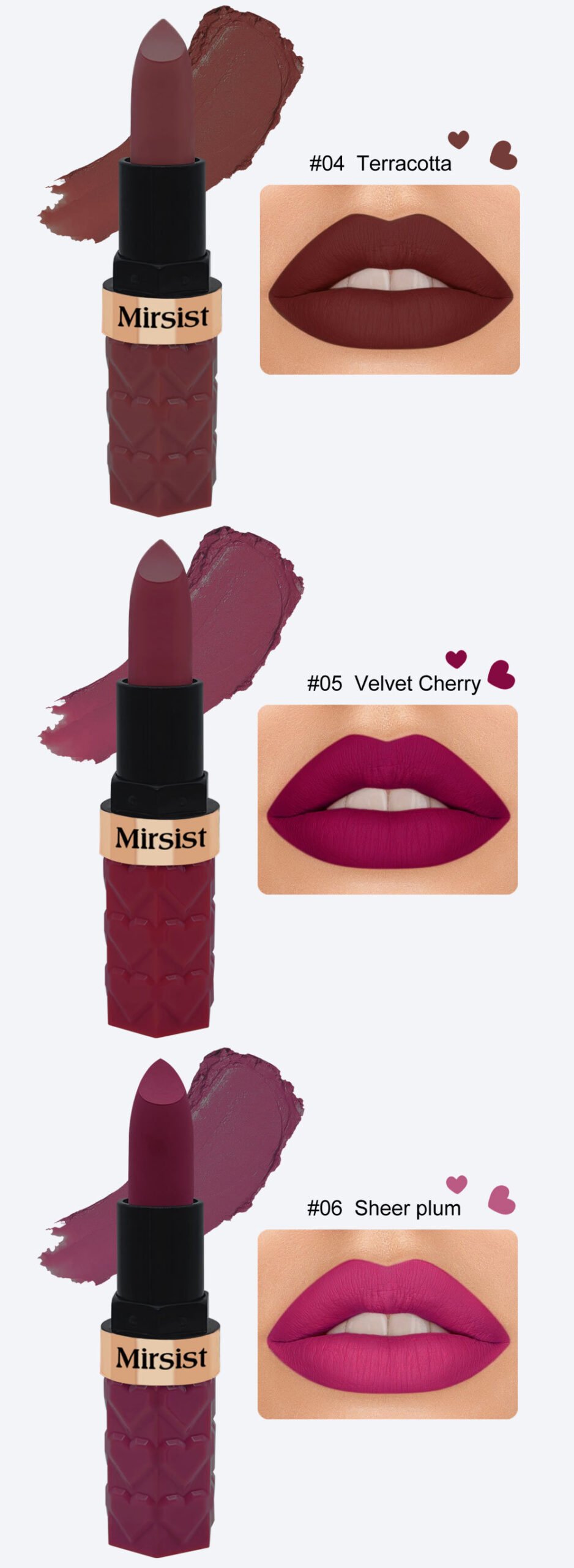详情-5 Pack of six Mirsist matte lipsticks are not easy to fade, matte and do not change color, and the long-lasting lipstick set - Image 4