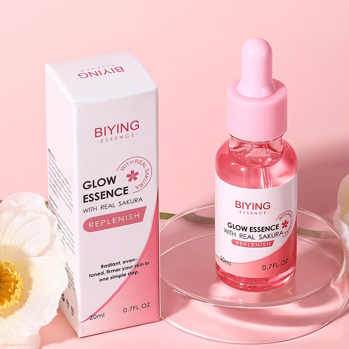 主图-1 BIYING Sakura Facial Essence 20ml Sakura Extract Double Hydrating Essence Anti-Aging Pore Shrinking Serum