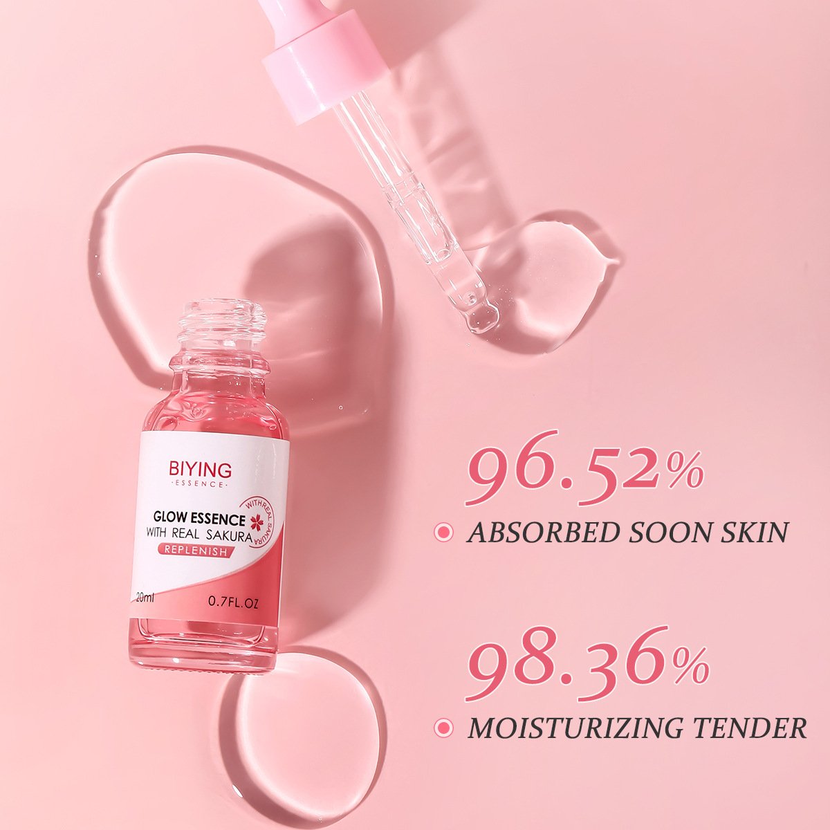主图-4 BIYING Sakura Facial Essence 20ml Sakura Extract Double Hydrating Essence Anti-Aging Pore Shrinking Serum - Image 4