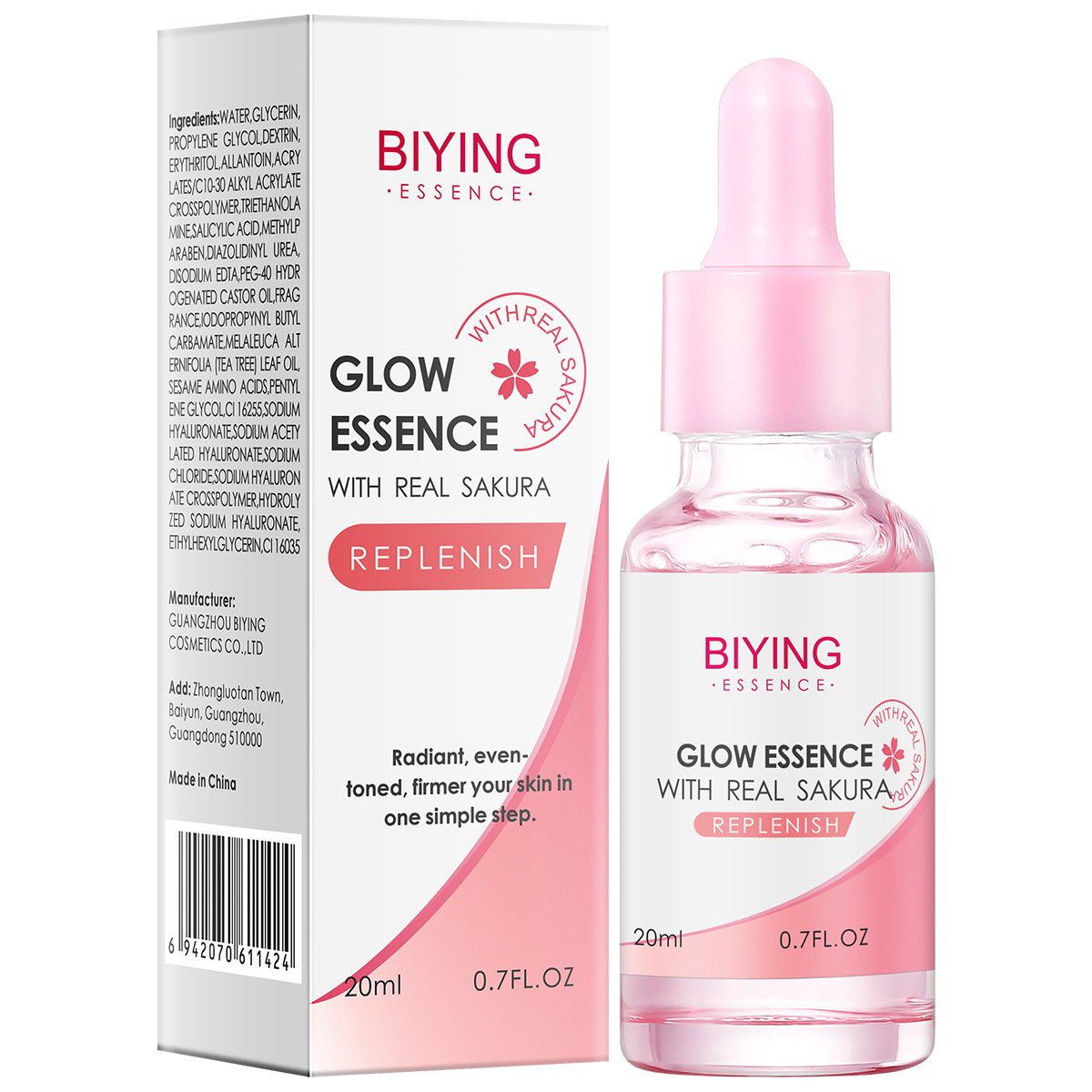主图-5 BIYING Sakura Facial Essence 20ml Sakura Extract Double Hydrating Essence Anti-Aging Pore Shrinking Serum - Image 3