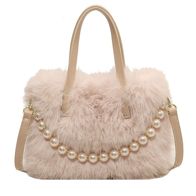 主图-6 Furry tote bag 2025 new fashion pearl fur small square bag autumn and winter texture ladies crossbody bag - Image 7