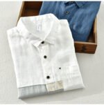 Trendy stitched short-sleeved shirt men's linen loose summer thin color-block casual versatile half-sleeved shirt