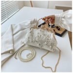Pearl Embroidery Couture Clutch ― Elegant Beaded Banquet Shoulder Bag with Detachable Chain