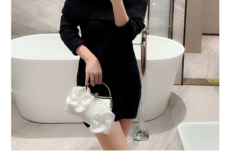 详情-22 Elegant White Floral Satin Evening Clutch Bag - Image 5