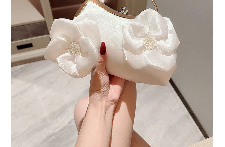 详情-6 Elegant White Floral Satin Evening Clutch Bag - Image 13