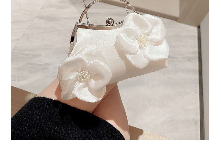 详情-8 Elegant White Floral Satin Evening Clutch Bag - Image 12