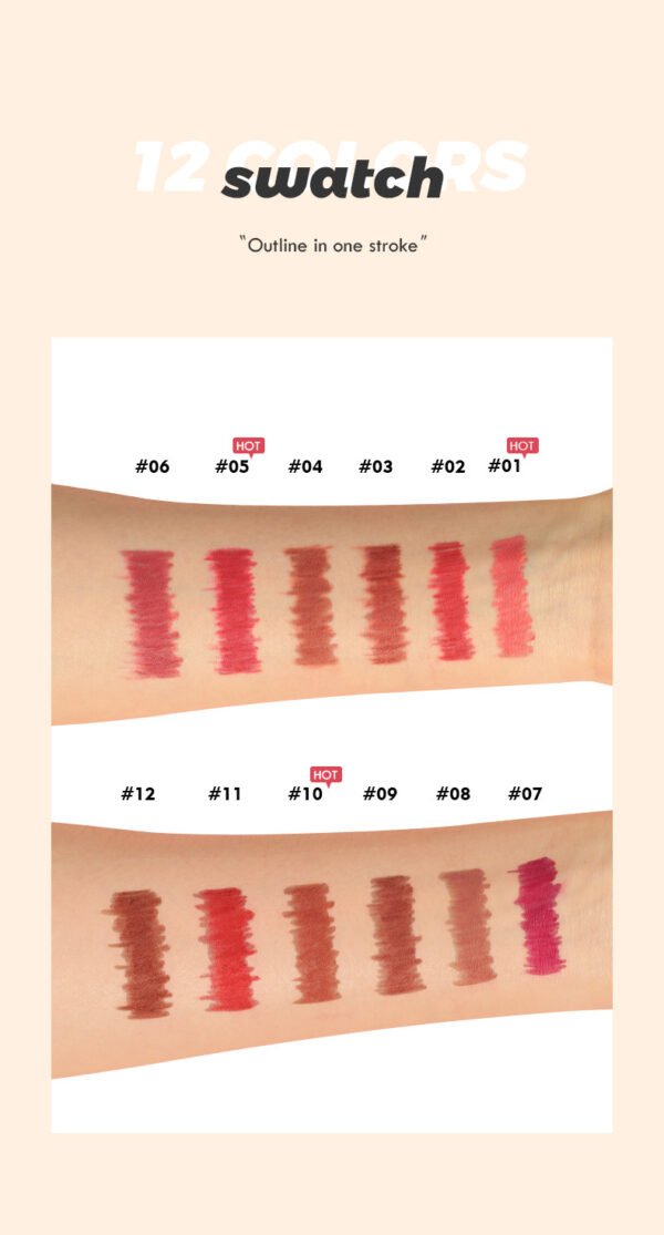 PUDAIER 12-Color Matte Lipstick & Liner Set - Image 6