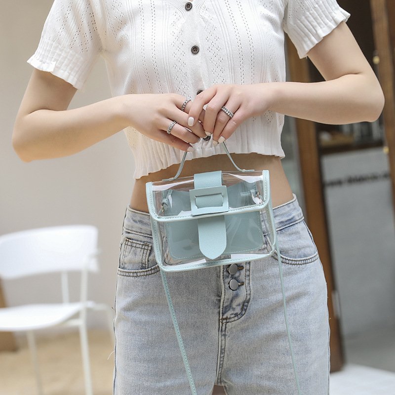 ladies hand bag – color contrast transparent mini square bag ladies hand bag – color contrast transparent mini square bag