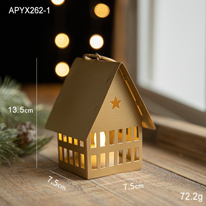 主图-6 Vintage Christmas Wrought Iron Candle Holder – Cabin Wind Lamp Ornament - Image 6