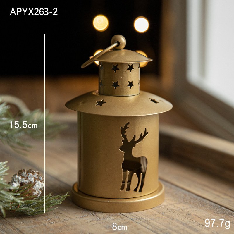 主图-8 Vintage Christmas Wrought Iron Candle Holder – Cabin Wind Lamp Ornament - Image 8
