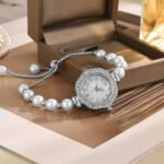 elegant pearl bracelet women’s watch – luxury crystal dial