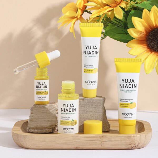 Yuzu Niacinamide Brightening Travel Skincare Set – Cleanser, Toner, Serum & Cream
