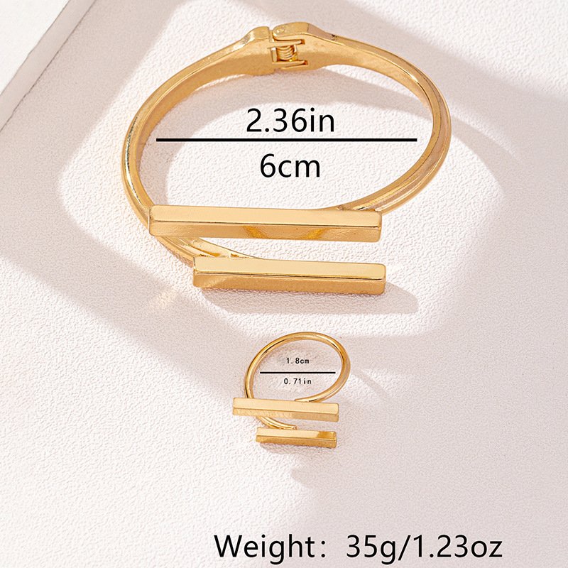 fashion adjustable geometric metal bracelet & ring set for women – modern minimal jewelry fashion adjustable geometric metal bracelet & ring set for women – modern minimal jewelry