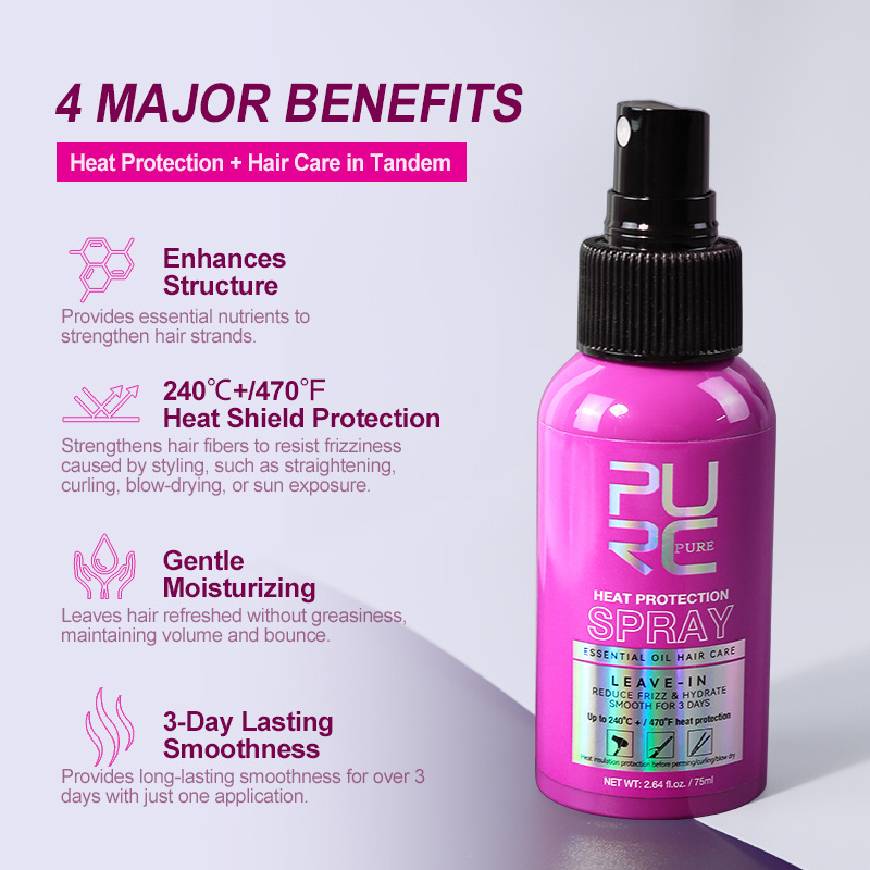 purc heat protection hair spray 75ml | anti frizz & moisturizing purc heat protection hair spray 75ml | anti frizz & moisturizing