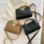geometric quilted pu leather crossbody shoulder bag | korean style women's handbag